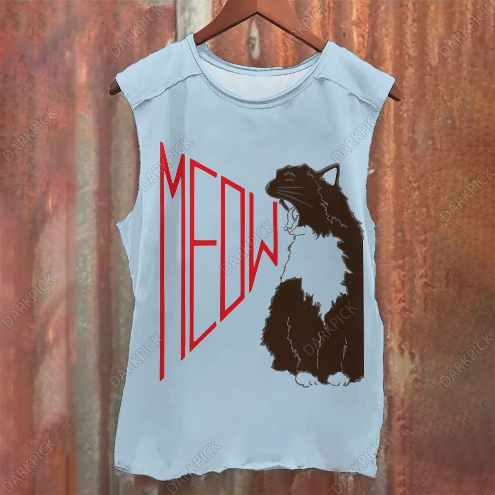 Meow Cat Print Casual Tank Top